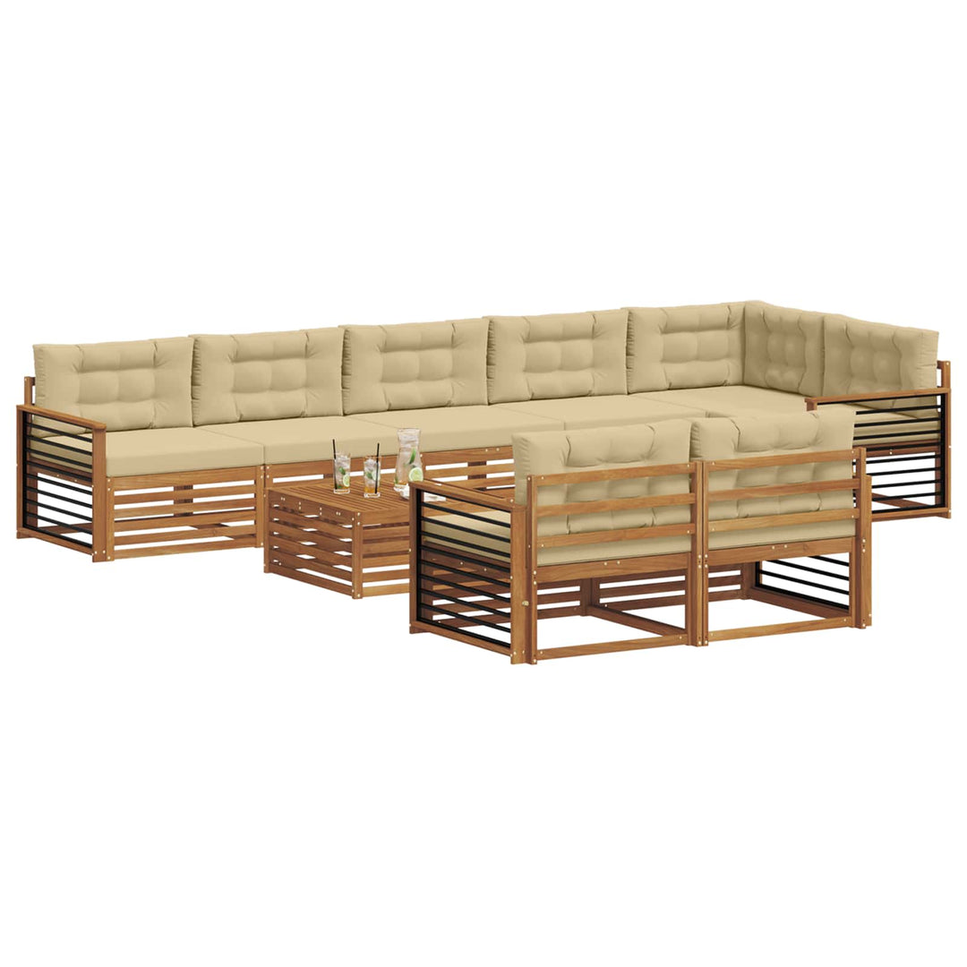 Udendørs sofagruppe med pude 9 pcs Naturlig og Beige