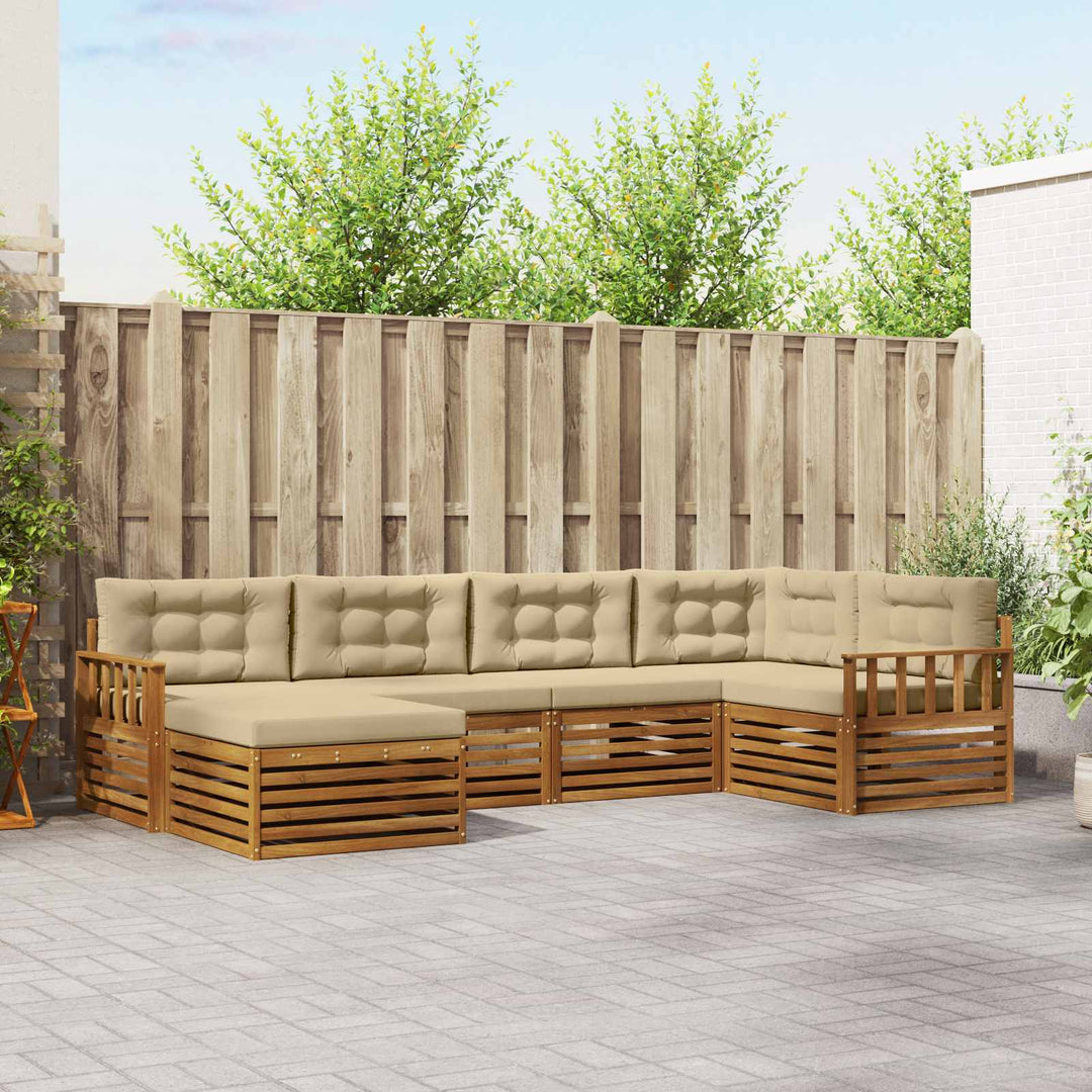 Udendørs sofagruppe med pude 6 pcs Naturlig og Beige