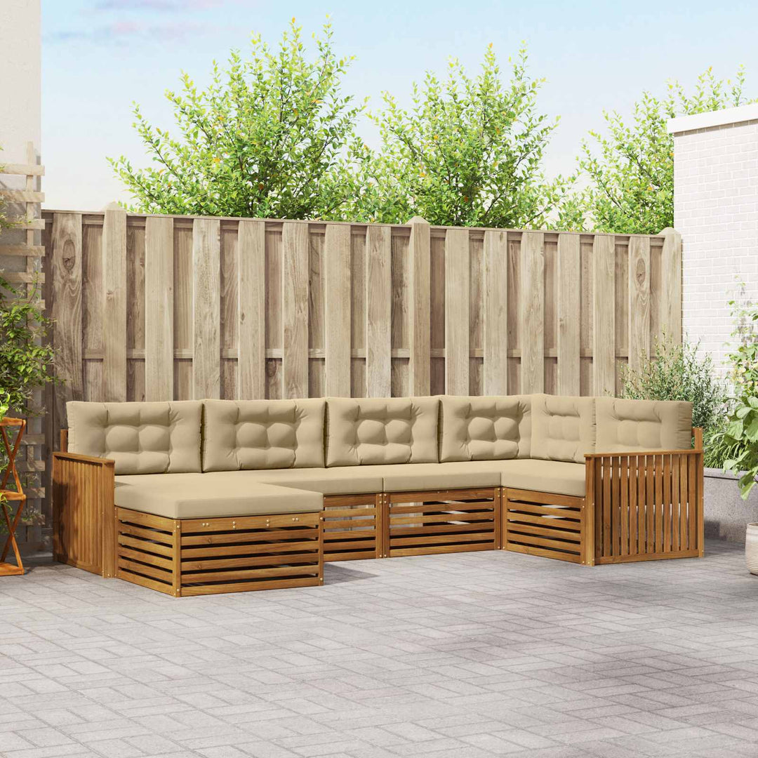 Udendørs sofagruppe med pude 6 pcs Naturlig og Beige