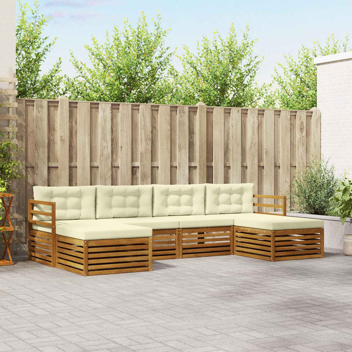 Sofasæt med pude 6 pcs Naturlig og Fløde Massivt Akacietræ