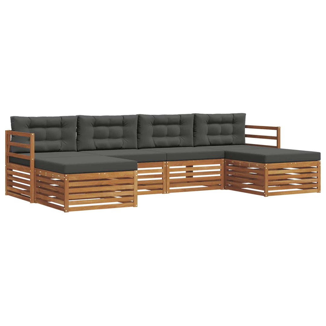 Sofasæt med pude 6 pcs Naturlig og Antracit Massivt Akacietræ