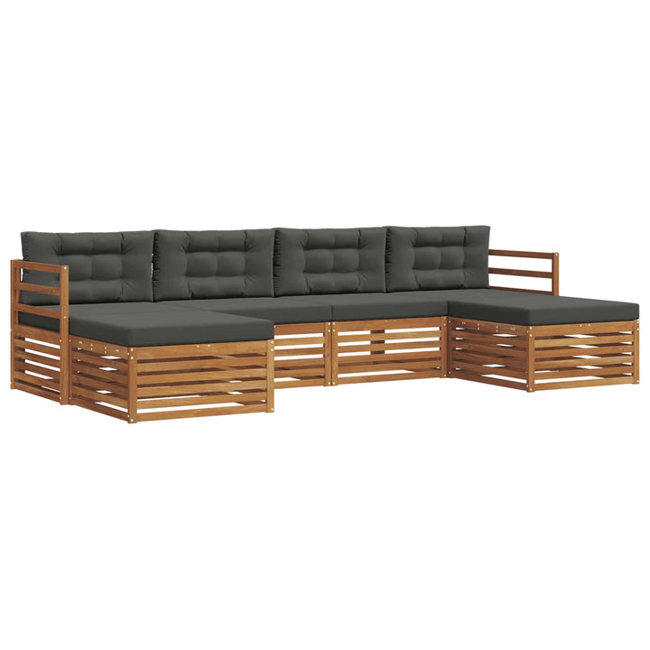 Sofasæt med pude 6 pcs Naturlig og Antracit Massivt Akacietræ