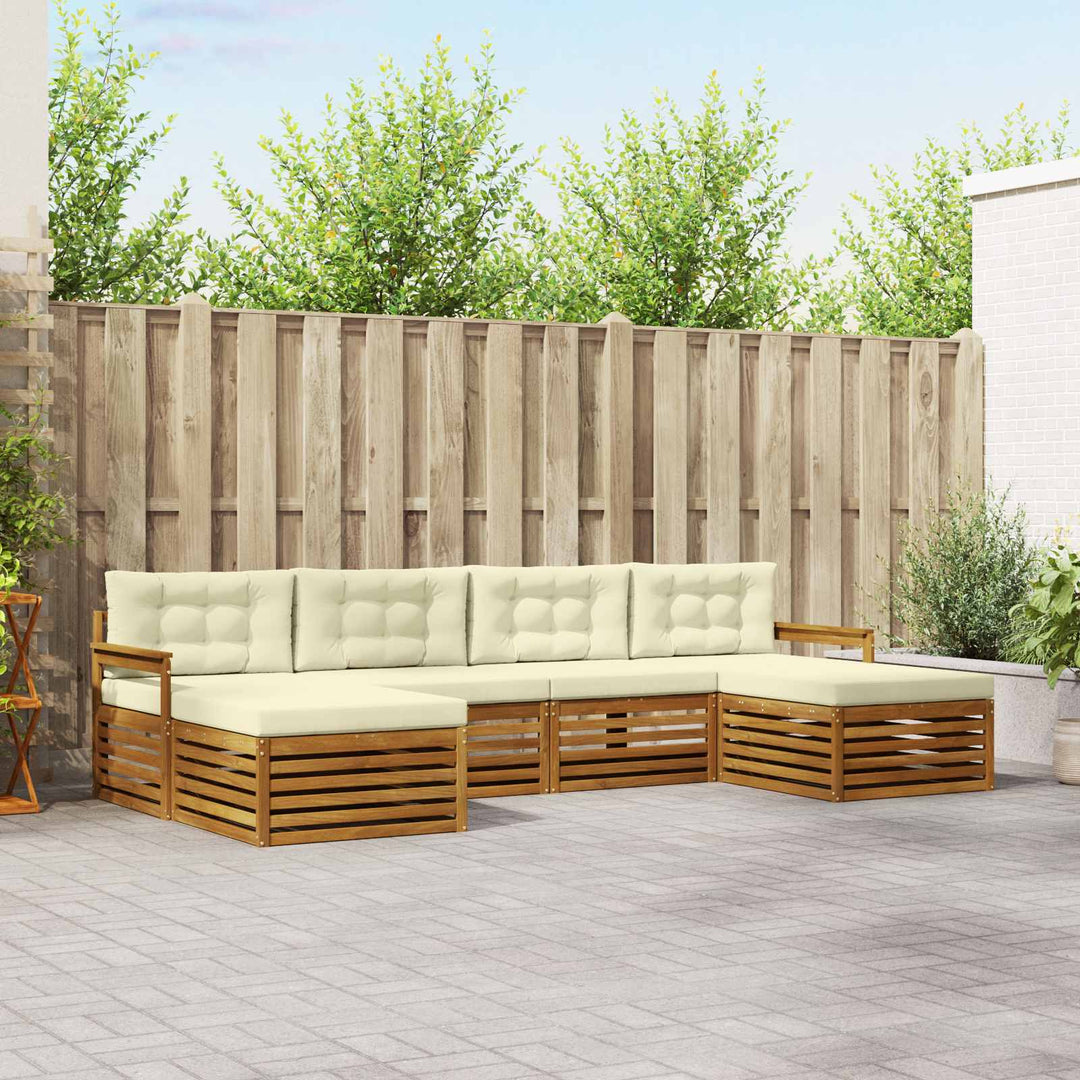 Sofasæt med pude 6 pcs Naturlig og Fløde Massivt Akacietræ