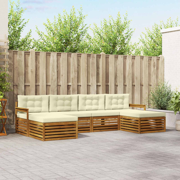 Sofasæt med pude 6 pcs Naturlig og Fløde Massivt Akacietræ