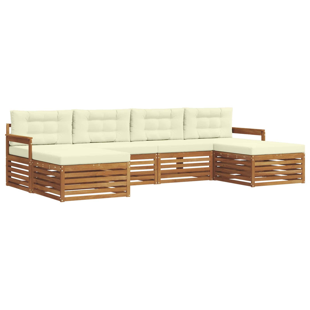 Sofasæt med pude 6 pcs Naturlig og Fløde Massivt Akacietræ