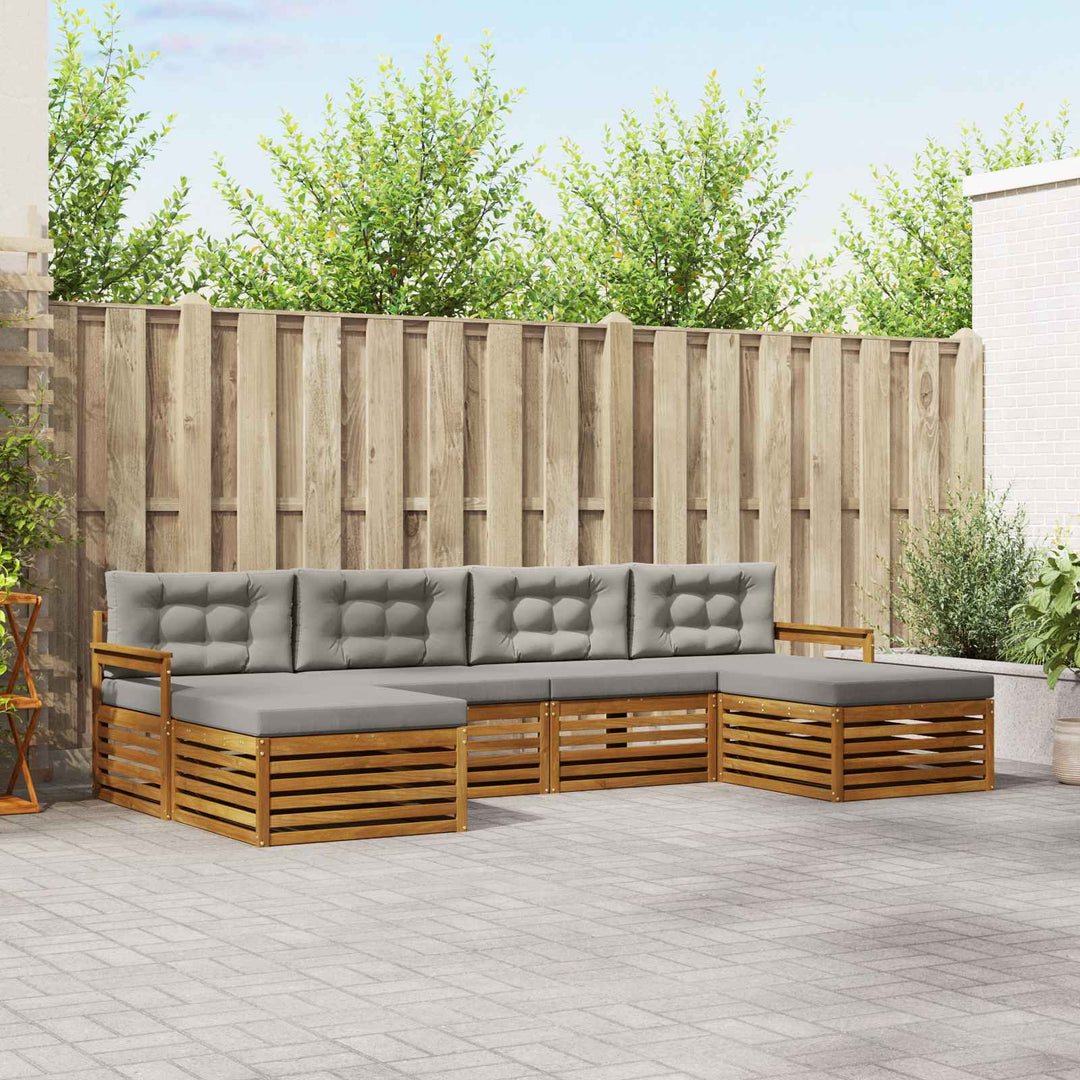 Sofasæt med pude 6 pcs Naturlig og Lys Grå Massivt Akacietræ