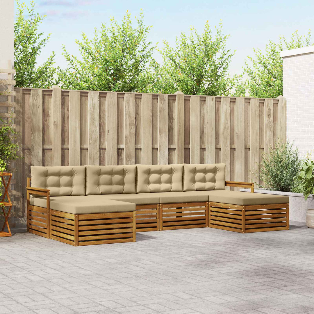 Sofasæt med pude 6 pcs Naturlig og Beige Massivt Akacietræ