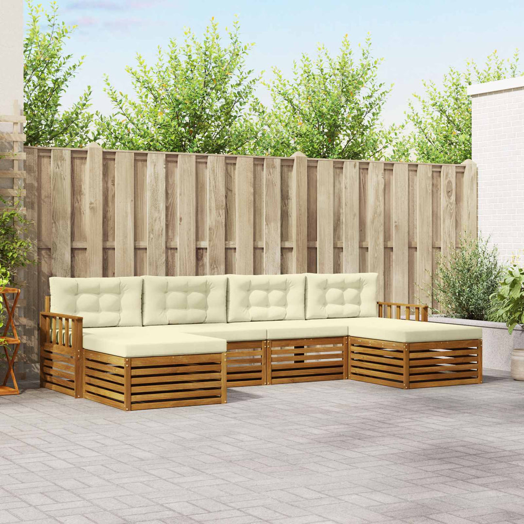 Sofasæt med pude 6 pcs Naturlig og Fløde Massivt Akacietræ