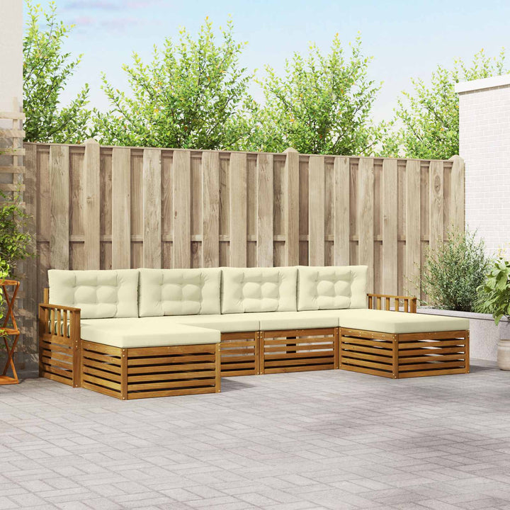 Sofasæt med pude 6 pcs Naturlig og Fløde Massivt Akacietræ