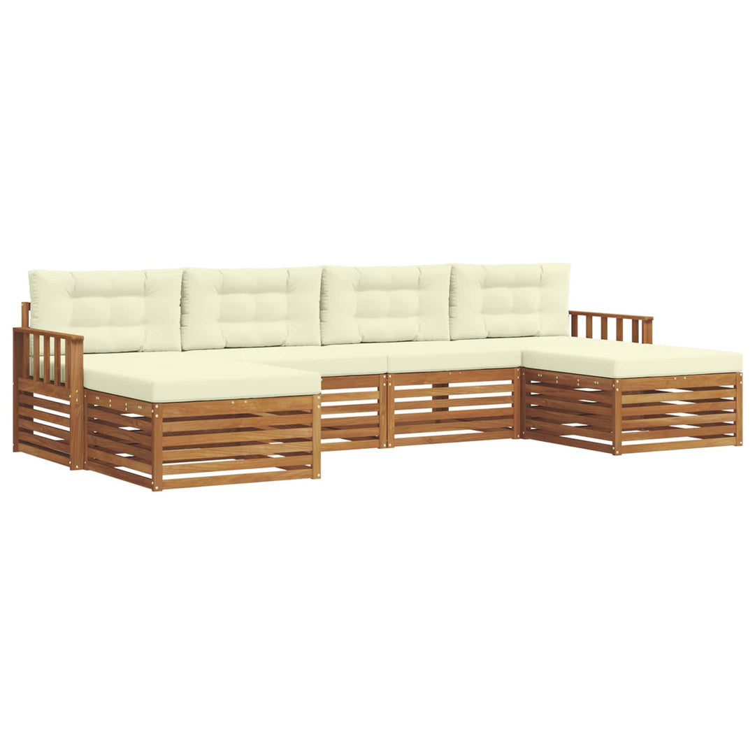 Sofasæt med pude 6 pcs Naturlig og Fløde Massivt Akacietræ