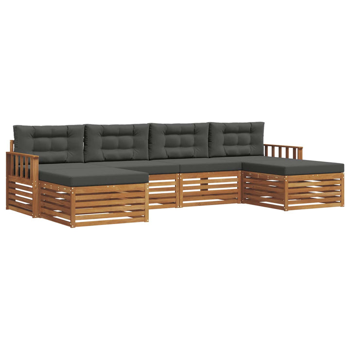 Sofasæt med pude 6 pcs Naturlig og Antracit Massivt Akacietræ
