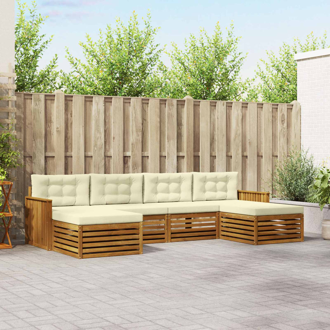 Sofasæt med pude 6 pcs Naturlig og Fløde Massivt Akacietræ