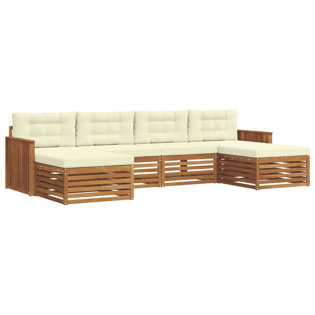 Sofasæt med pude 6 pcs Naturlig og Fløde Massivt Akacietræ