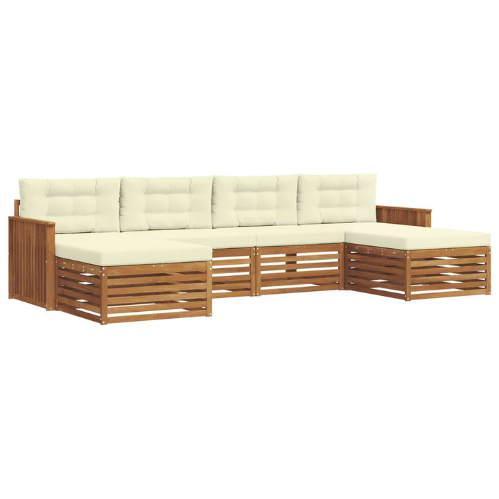 Sofasæt med pude 6 pcs Naturlig og Fløde Massivt Akacietræ