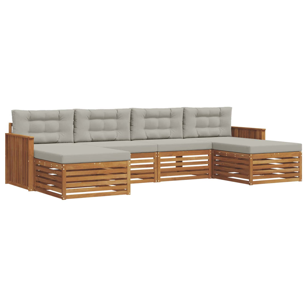 Sofasæt med pude 6 pcs Naturlig og Lys Grå Massivt Akacietræ