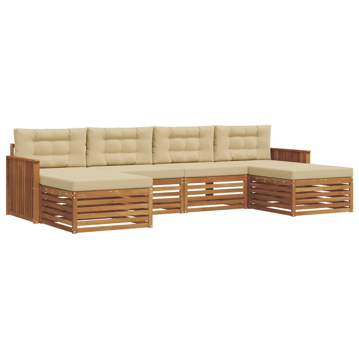 Sofasæt med pude 6 pcs Naturlig og Beige Massivt Akacietræ