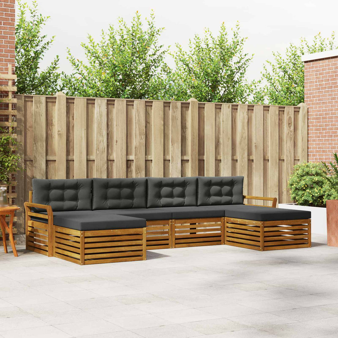 Sofasæt med pude 6 pcs Naturlig og Antracit Massivt Akacietræ