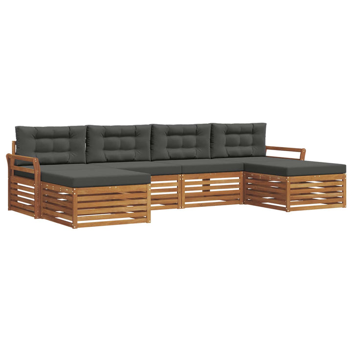 Sofasæt med pude 6 pcs Naturlig og Antracit Massivt Akacietræ