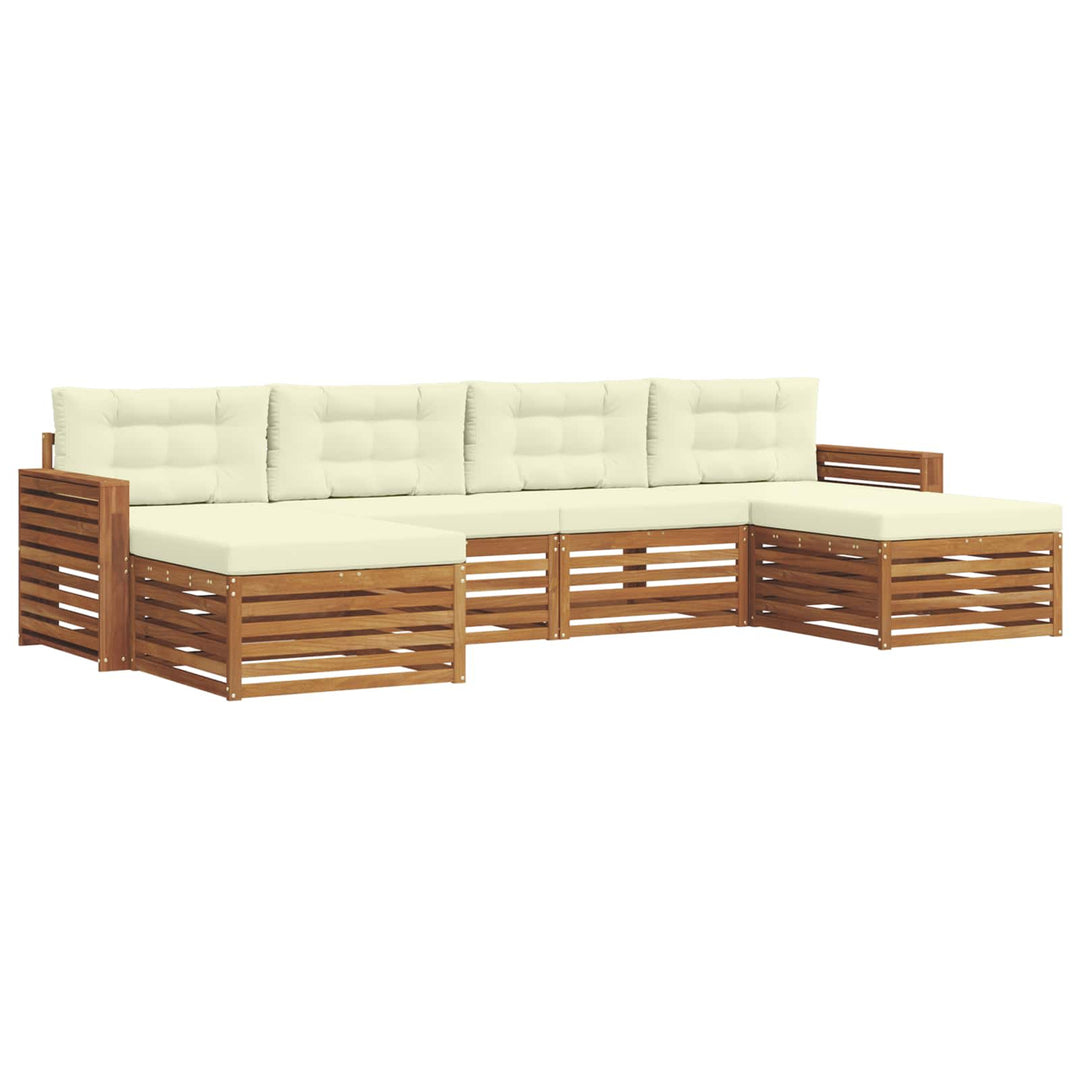 Sofasæt med pude 6 pcs Naturlig og Fløde Massivt Akacietræ