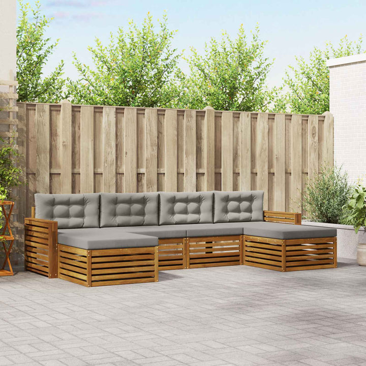 Sofasæt med pude 6 pcs Naturlig og Lys Grå Massivt Akacietræ