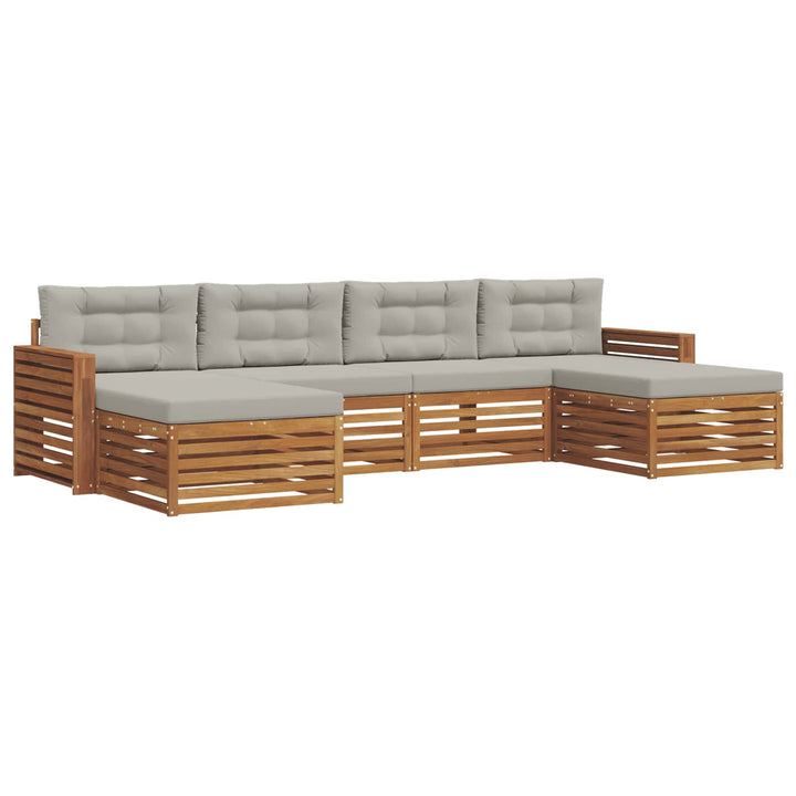 Sofasæt med pude 6 pcs Naturlig og Lys Grå Massivt Akacietræ