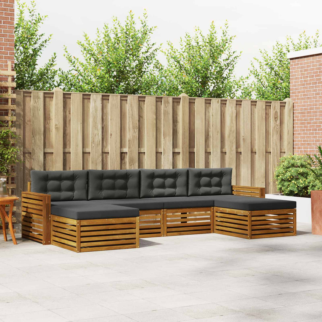 Sofasæt med pude 6 pcs Naturlig og Antracit Massivt Akacietræ
