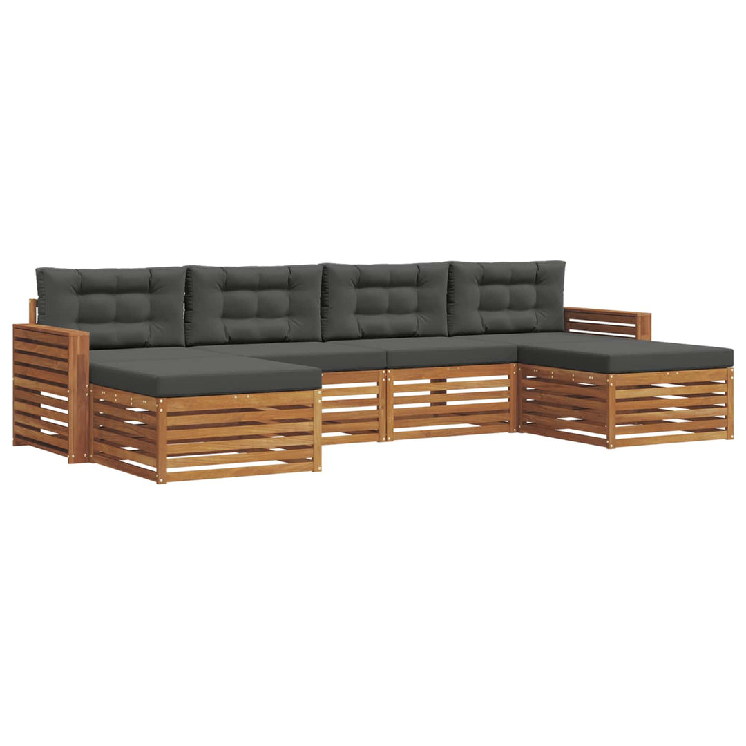 Sofasæt med pude 6 pcs Naturlig og Antracit Massivt Akacietræ