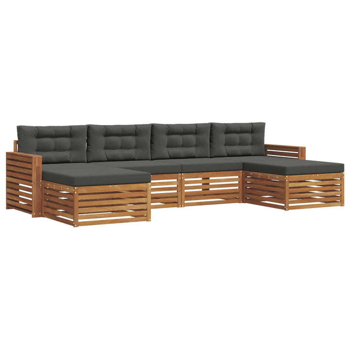 Sofasæt med pude 6 pcs Naturlig og Antracit Massivt Akacietræ
