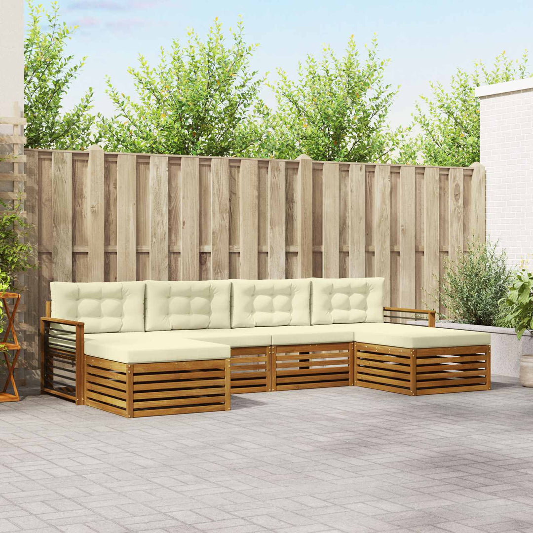 Sofasæt med pude 6 pcs Naturlig og Fløde Massivt Akacietræ