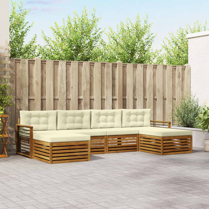 Sofasæt med pude 6 pcs Naturlig og Fløde Massivt Akacietræ