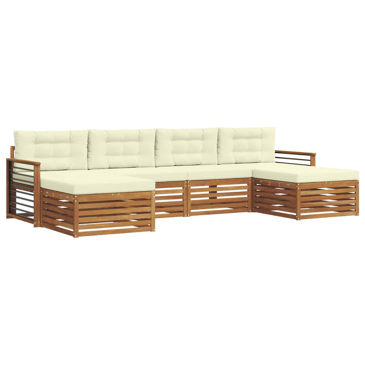Sofasæt med pude 6 pcs Naturlig og Fløde Massivt Akacietræ