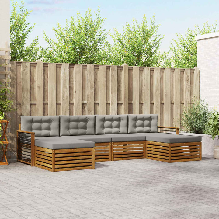 Sofasæt med pude 6 pcs Naturlig og Lys Grå Massivt Akacietræ