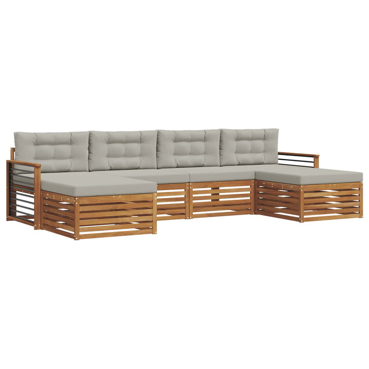 Sofasæt med pude 6 pcs Naturlig og Lys Grå Massivt Akacietræ