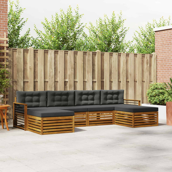 Sofasæt med pude 6 pcs Naturlig og Antracit Massivt Akacietræ