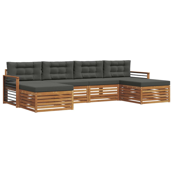 Sofasæt med pude 6 pcs Naturlig og Antracit Massivt Akacietræ