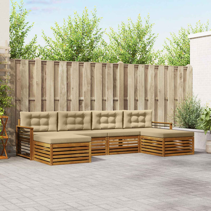 Sofasæt med pude 6 pcs Naturlig og Beige Massivt Akacietræ