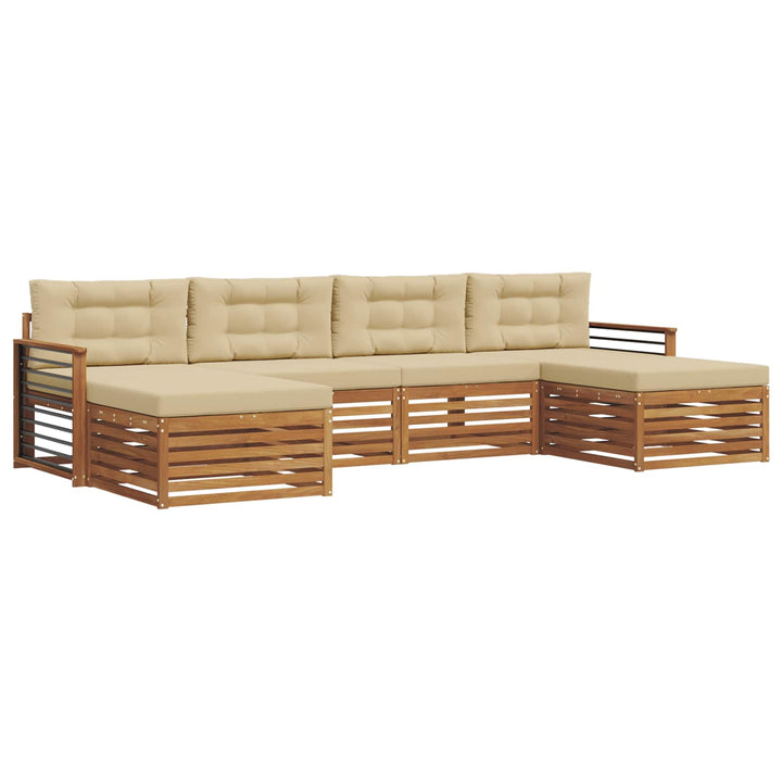 Sofasæt med pude 6 pcs Naturlig og Beige Massivt Akacietræ