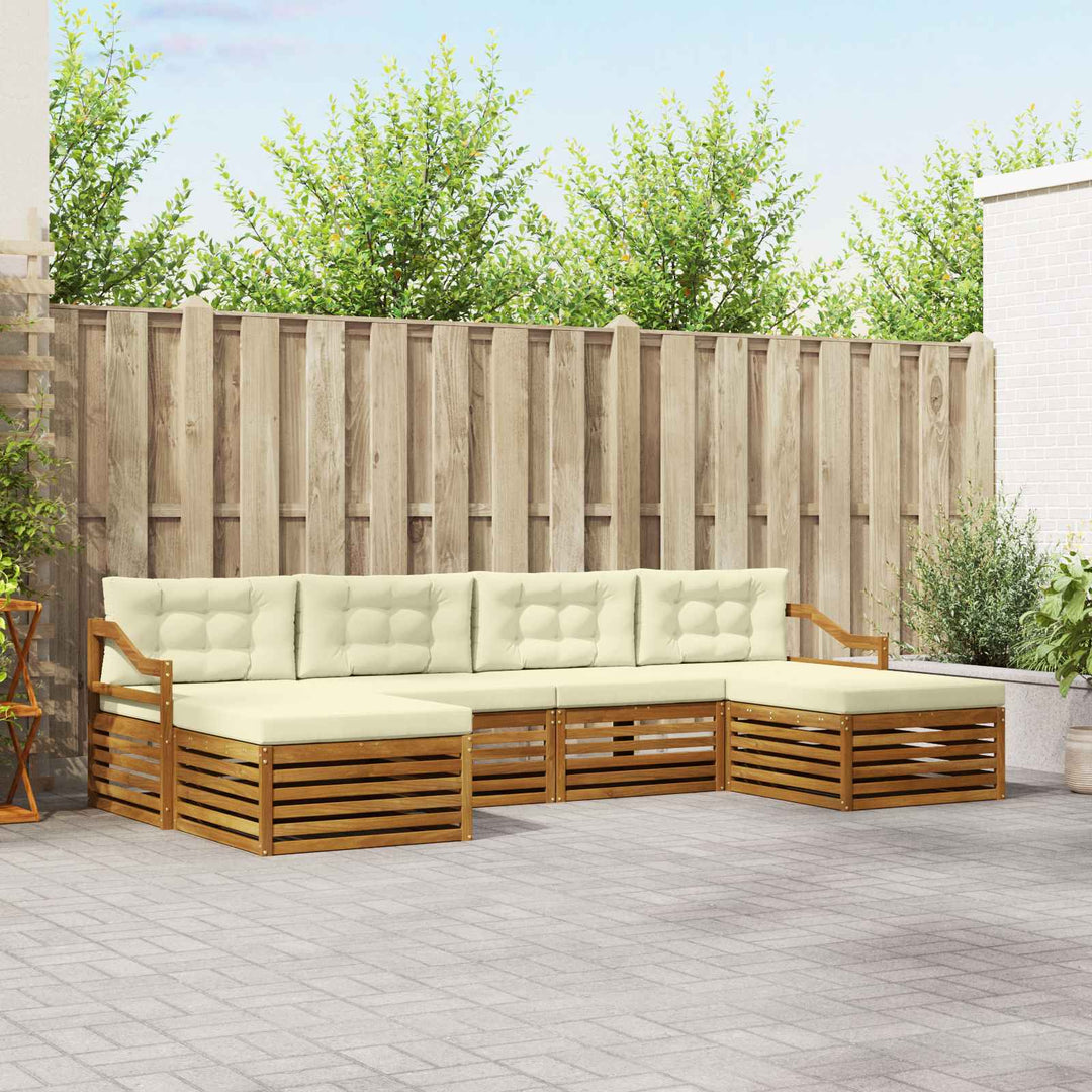 Sofasæt med pude 6 pcs Naturlig og Fløde Massivt Akacietræ
