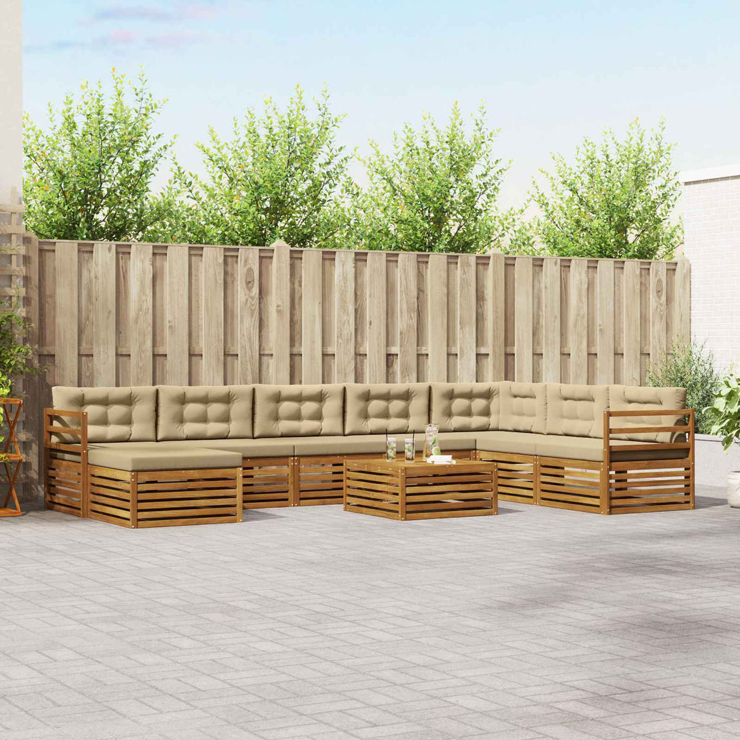 Udendørs sofagruppe 9 stk. Naturlig og Beige Massivt Akacietræ