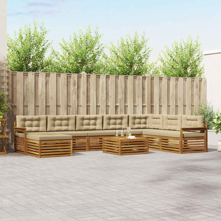 Udendørs sofagruppe 9 stk. Naturlig og Beige Massivt Akacietræ