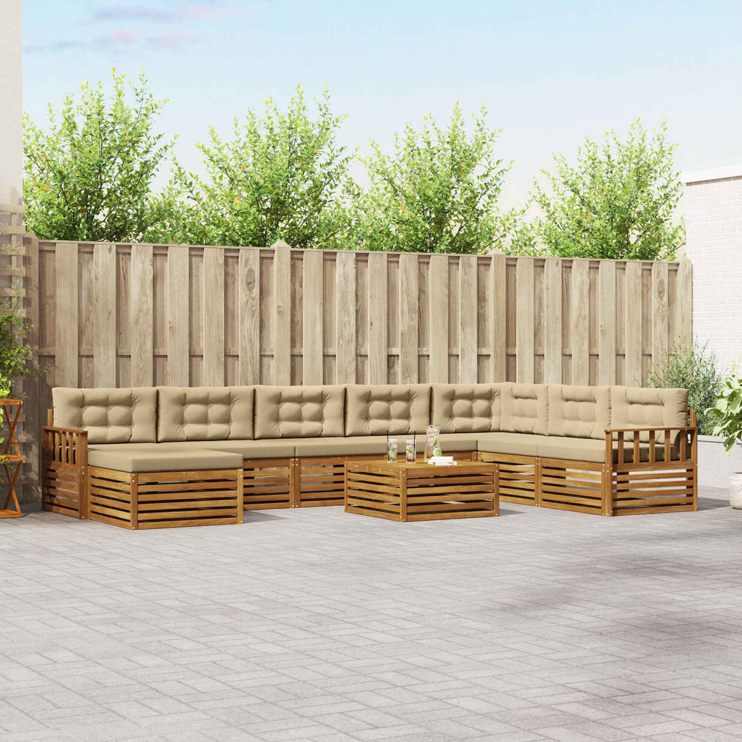 Udendørs sofagruppe 9 stk. Naturlig og Beige Massivt Akacietræ