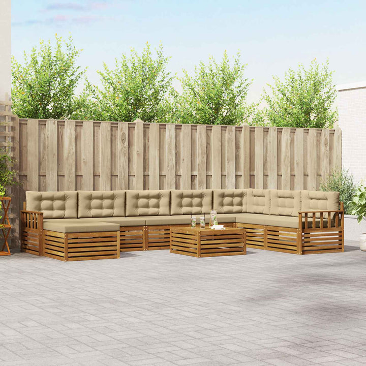 Udendørs sofagruppe 9 stk. Naturlig og Beige Massivt Akacietræ