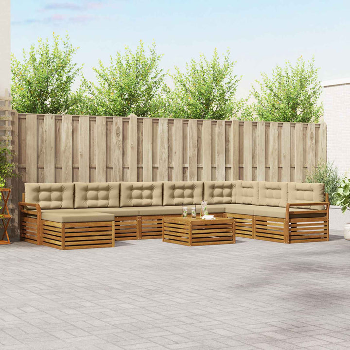 Udendørs sofagruppe 9 stk. Naturlig og Beige Massivt Akacietræ
