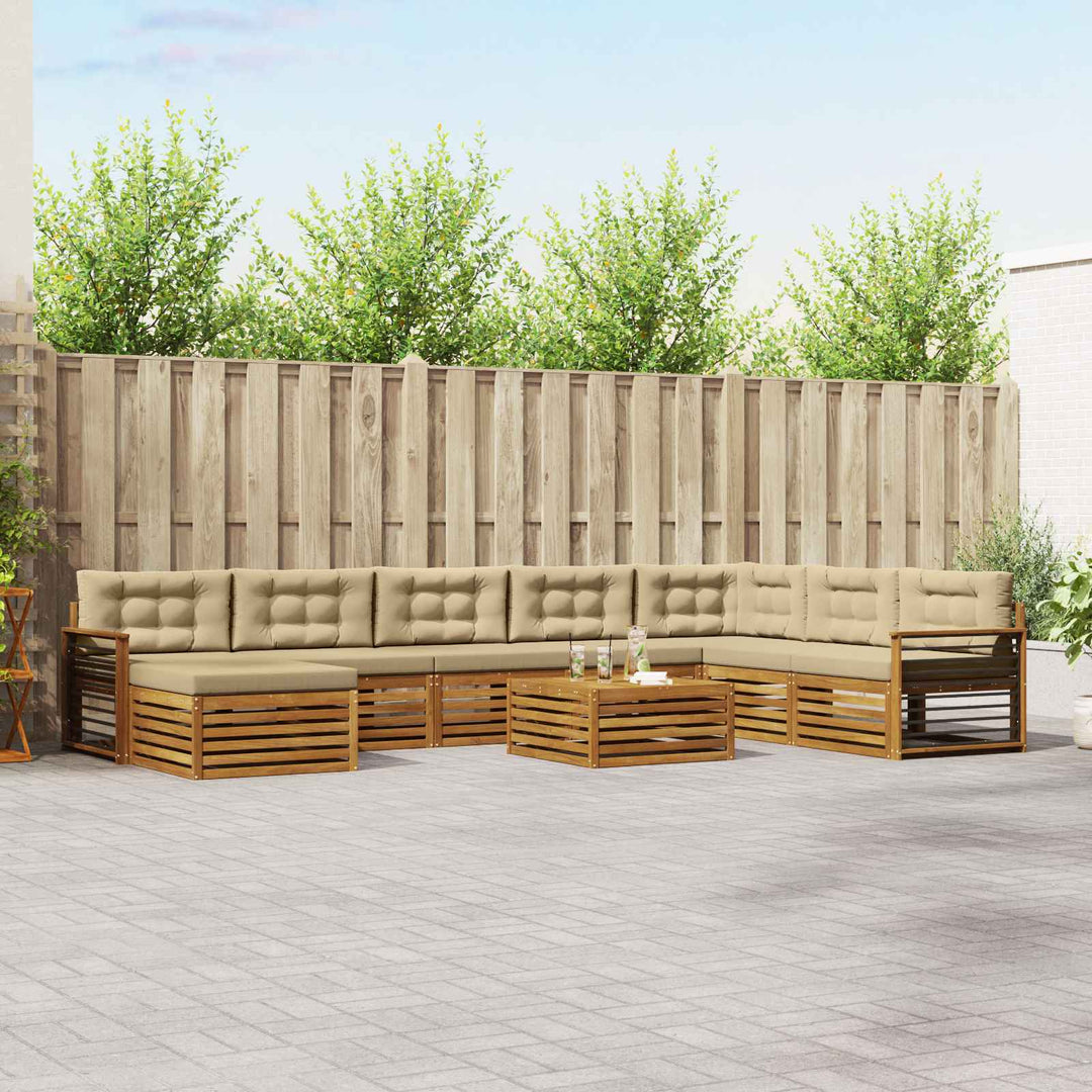Udendørs sofagruppe 9 stk. Naturlig og Beige Massivt Akacietræ