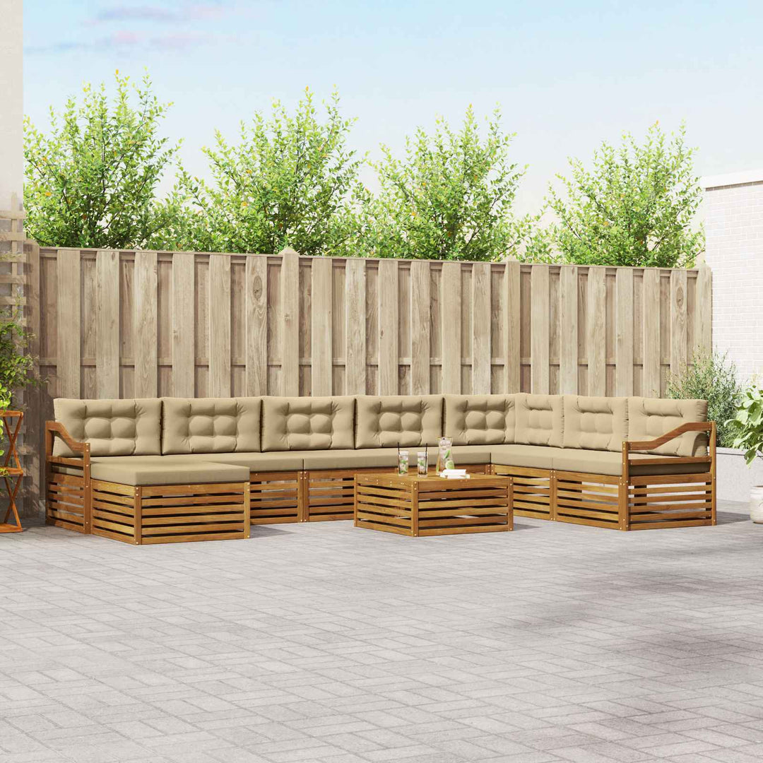 Udendørs sofagruppe 9 stk. Naturlig og Beige Massivt Akacietræ