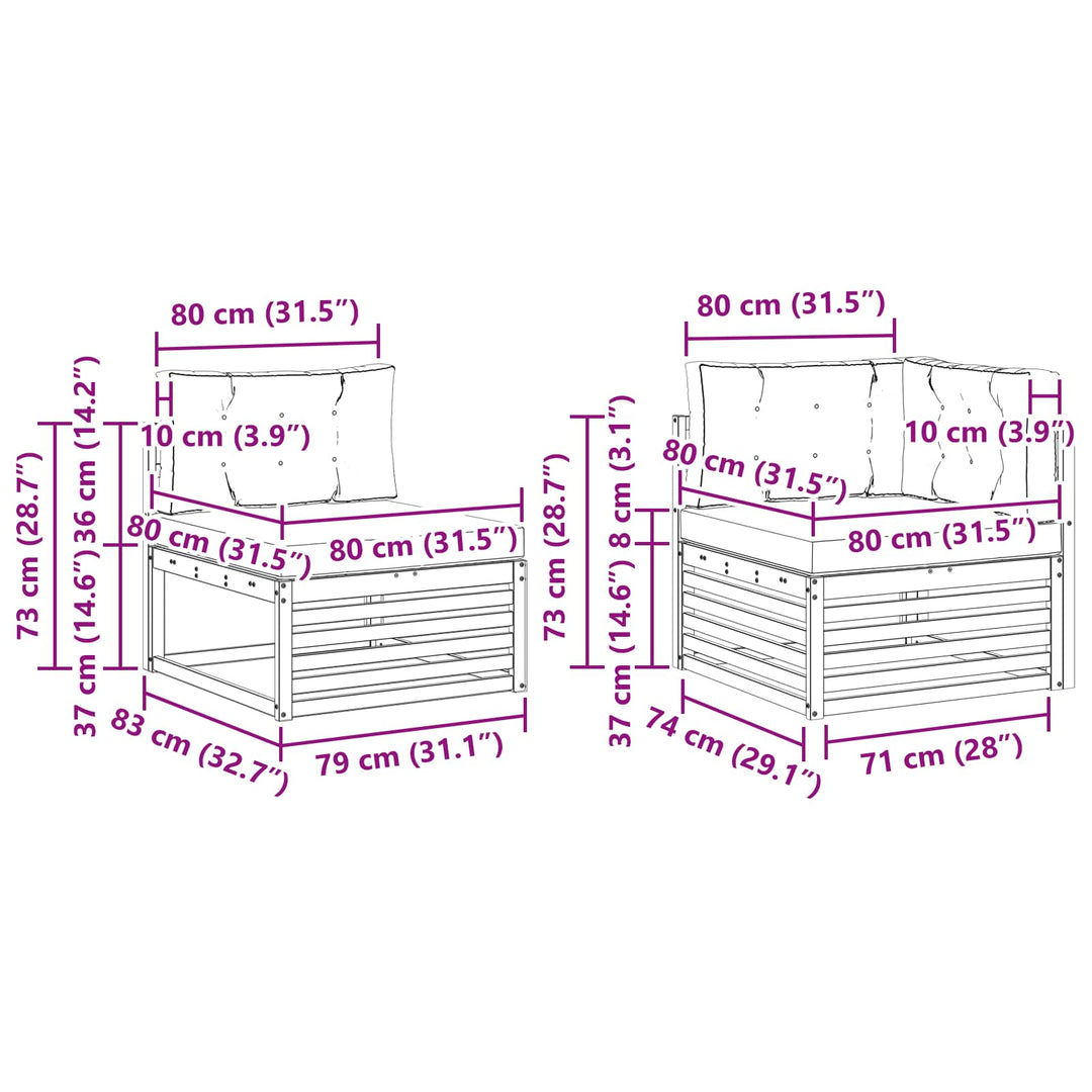 Udendørs sofagruppe 9 stk. Naturlig og Fløde Massivt Akacietræ