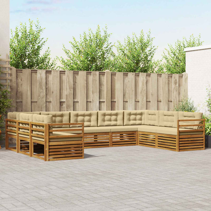 Udendørs sofagruppe 9 stk. Naturlig og Beige Massivt Akacietræ