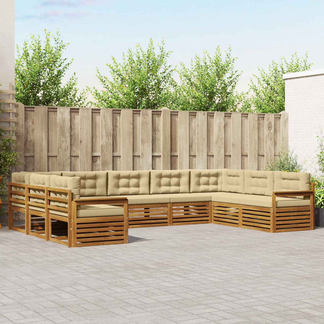Udendørs sofagruppe 9 stk. Naturlig og Beige Massivt Akacietræ