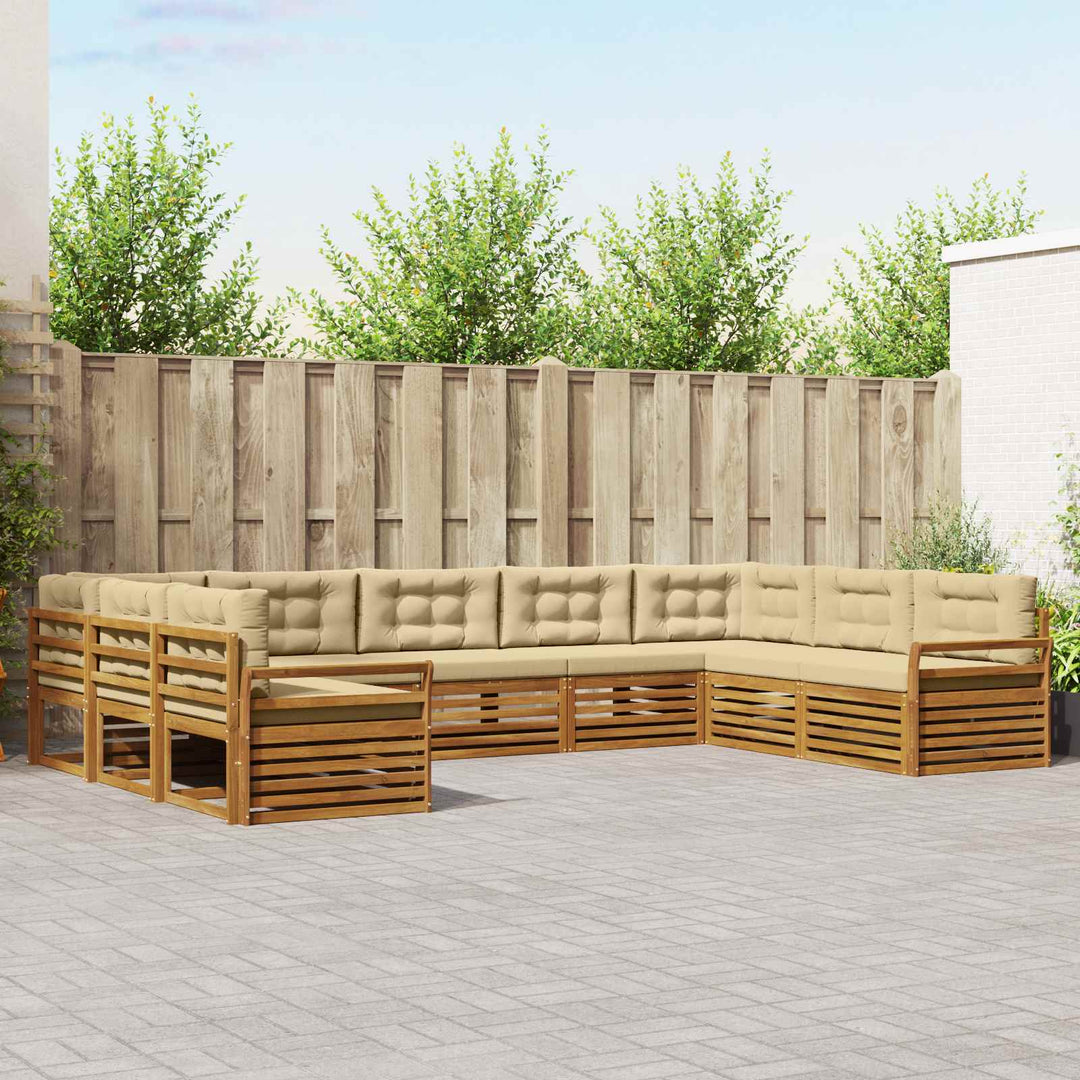Udendørs sofagruppe 9 stk. Naturlig og Beige Massivt Akacietræ