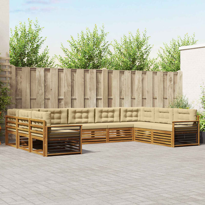 Udendørs sofagruppe 9 stk. Naturlig og Beige Massivt Akacietræ